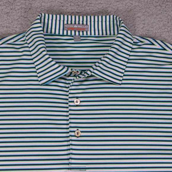 Peter Millar Summer Comfort Polo Shirt Mens XL Green Striped Performance Stretch - Picture 1 of 10